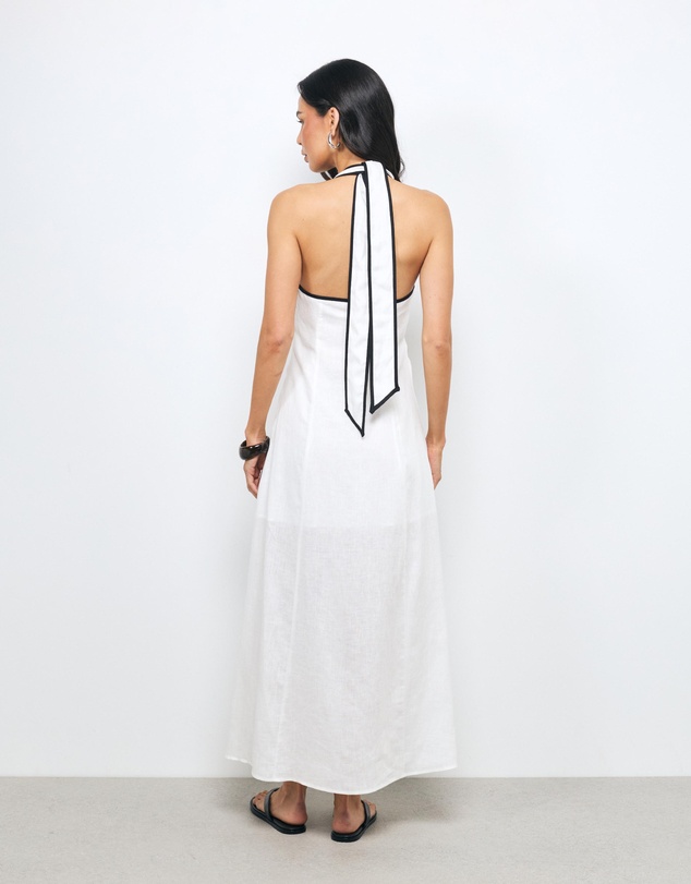 AERE - Lumi Contrast Bind Linen Midi Dress