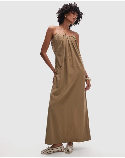 TOPSHOP - Gathered Bust Structured Poplin Bandeau Midi Dress