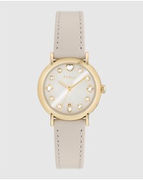 Furla - Easy Shape Yellow Gold-Tone Grey Leather Strap Watch