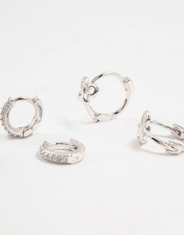 Lovisa - Silver Cubic Zirconia Bow Stud & Hoop Earrings 3-Pack