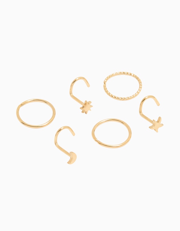 Lovisa - Gold Plated Surgical Steel Star & Moon Nose Piercings 6-Pack