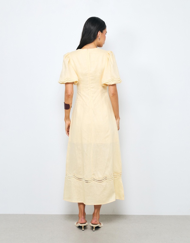 AERE - Dita Trim Puff Sleeve Midi Dress