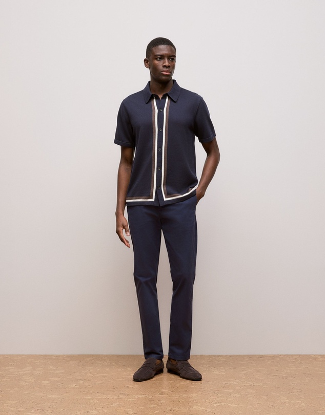 Trenery - Cotton Silk Graphic Knit Shirt in Navy