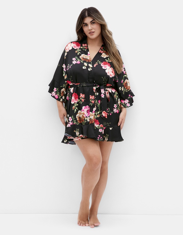 City Chic - Plus size Arcadia Short Kimono - black