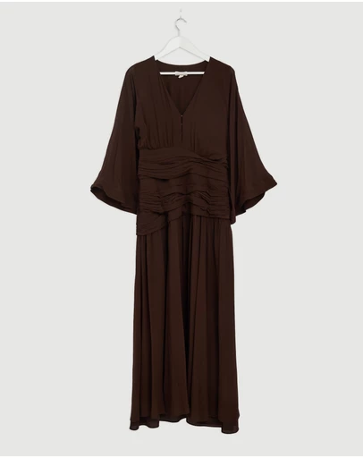 Revibe - Repaired Shona Joy Amina Balloon Sleeve Plunged Maxi Dress - AU 12