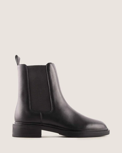 Shelly Shen - Harper Flat Ankle Boots Black Leather