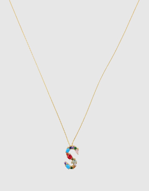 Izoa - Alphabet Letter Semi Precious Stone S Necklace