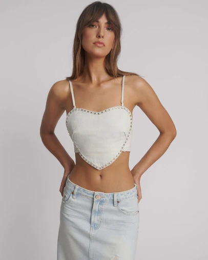 ONE TEASPOON - Denim Heart Backless Crop Top - Le Surf Blue