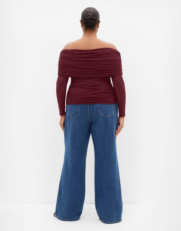 City Chic - Plus size Dana Mesh Long Sleeve Top - dark cherry
