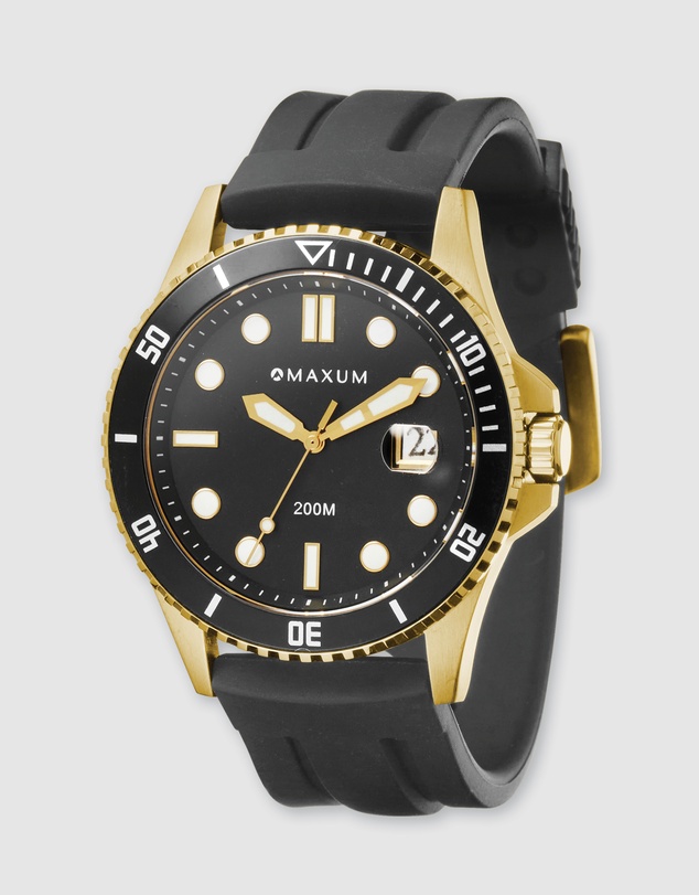 Maxum - Prince Black Dial, Gold Case & Black Silicone Band