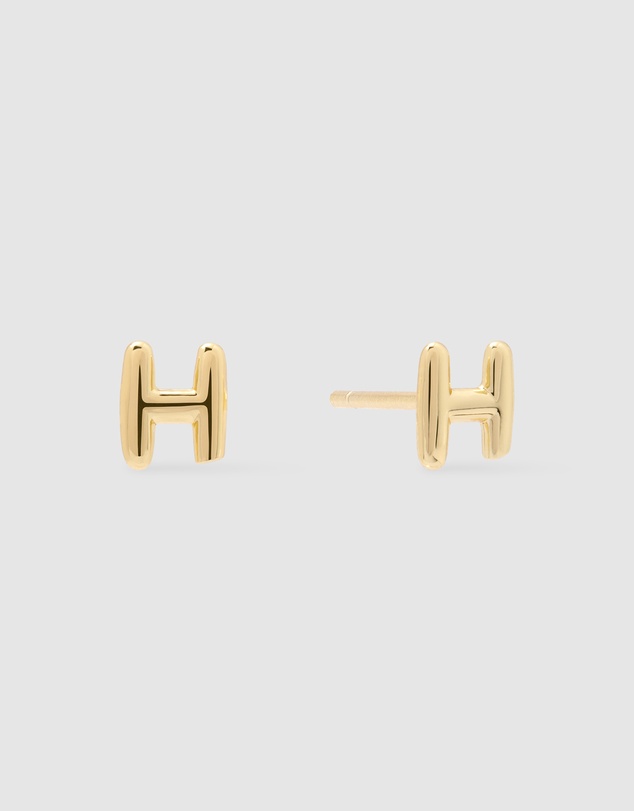 Wanderlust + Co - Alphabet Bubble Gold Stud Earrings - Letter H