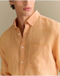 Trenery - Regular Fit Delave Linen End On End Shirt in Vivid Orange