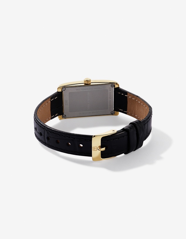 Michael Hill - Women’s Black Leather Watch in Gold-Tone Stainless Steel