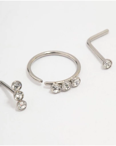 Lovisa - Surgical Steel Triangular Diamante Nose 3-Pack