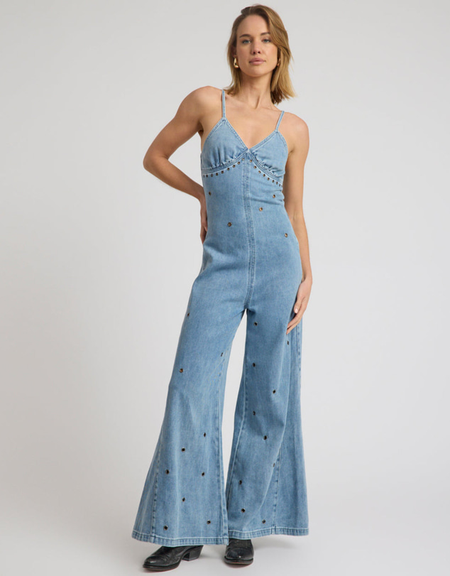 ONE TEASPOON - Brigitte Wide Leg Cami Denim Jumpsuit - Blue Rapture