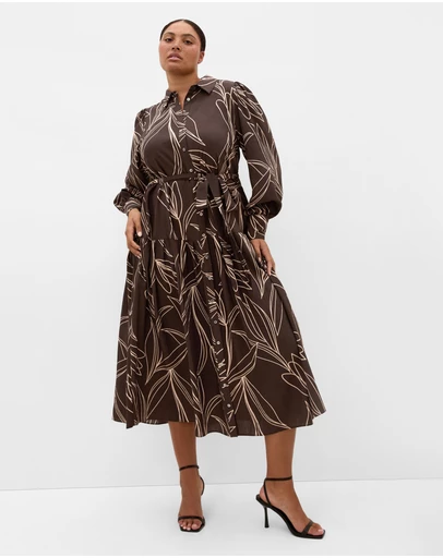 City Chic - Plus size Ezra Bloom Print Maxi Dress - chocolate