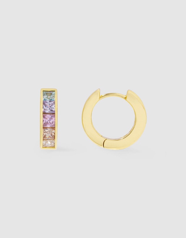 Wanderlust + Co - Rainbow Gem Gold 10mm Huggie Earrings