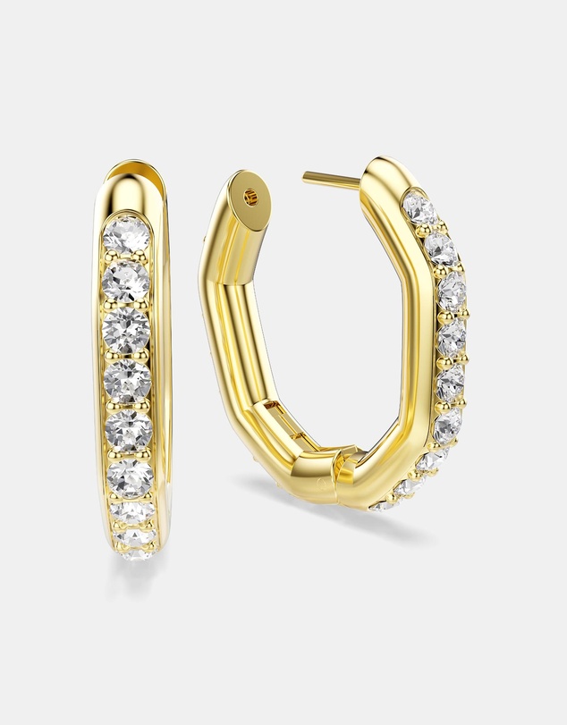 Swarovski - Dextera Hoop Earrings, Octagon Shape, Round Cut, Medium, White, 18K Gold Finish