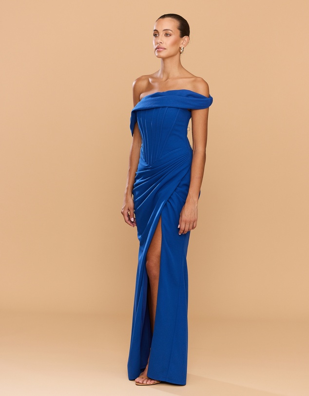 CATHERINE FERRARO - Sapphire Off Shoulder Gown