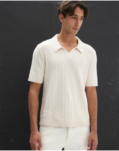 AERE - Fisherman Ribbed Knit Polo