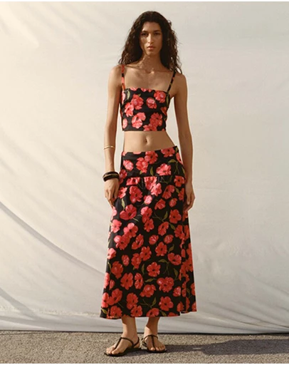 M.N.G - Floral-Print Flared Skirt