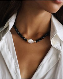 HOUSE OF SLANI - Black Silver Onira Onyx Bead Necklace