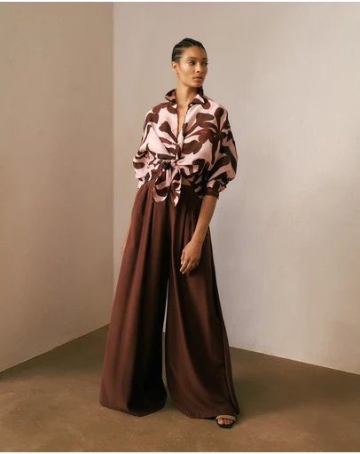 Trenery - Pleat Detail Palazzo Pant in Espresso