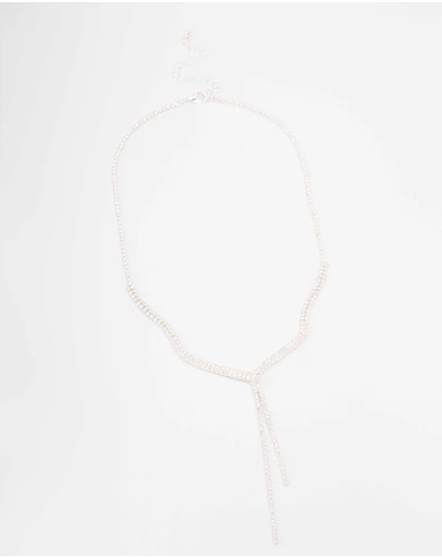 Lovisa - Silver Fine Ribbon Cubic Zirconia Lariat Necklace