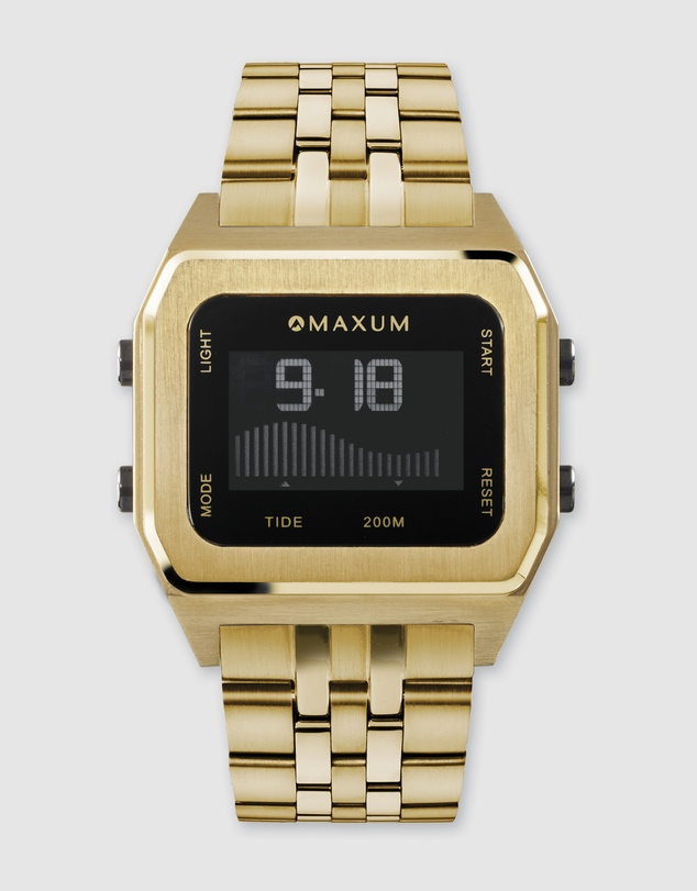 Maxum - Raglan Tide Watch - Gold Case, Black Dial & Gold Stainless Steel Strap