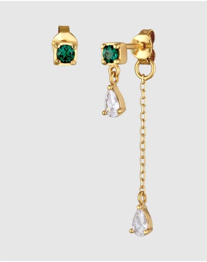 Elli Jewelry - Earrings Stud Emerald Drop 925 Sterling Silver Gold-Plated