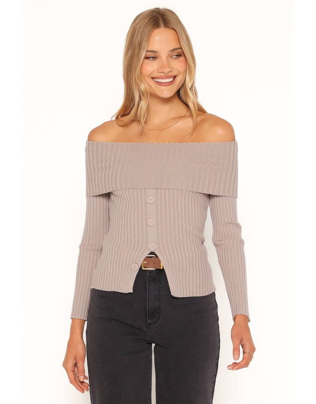 Petal & Pup - Lulla Ribbed Off Shoulder Top - Taupe