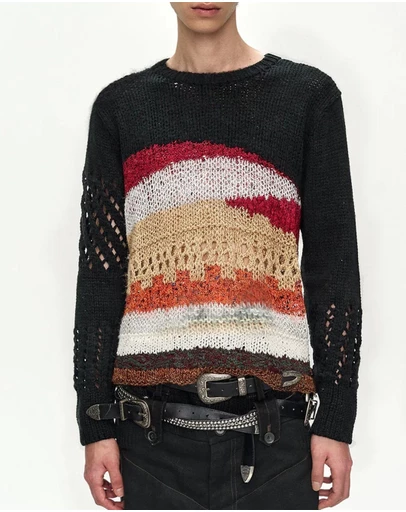 Andersson Bell - Black Hand-Crocheted Crew-Neck Sweater