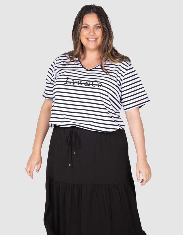 Love Your Wardrobe - LYW & Co Embroidered Stripe Tee
