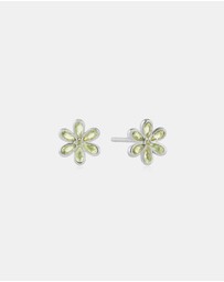 Ania Haie - Silver Mint Green Floral Stud Earrings