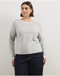 Atmos&Here Curvy - Contrast Long Sleeve Organic Cotton T-Shirt