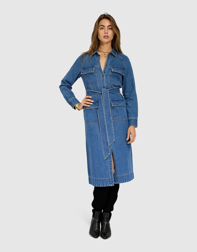 Belle & Bloom - See Through You Midi Belted Trench Dress