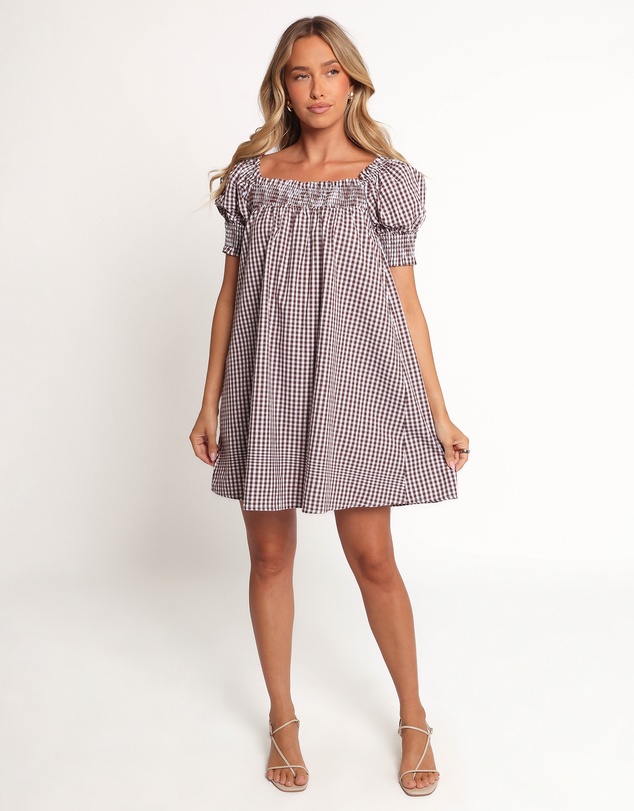 Petal & Pup - Kennedy Smock Mini Dress - Chocolate Gingham
