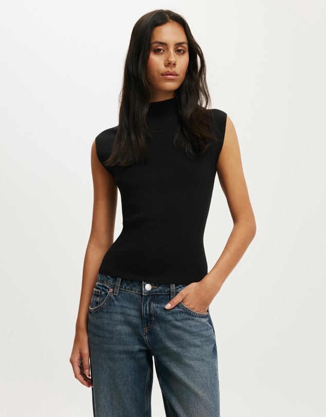 Cotton On - Mock Neck Sleeveless Fine Knit Top