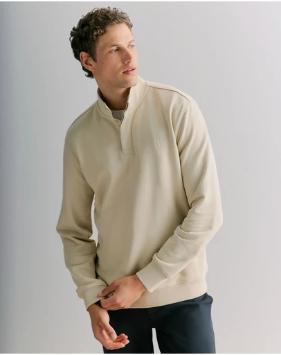 Trenery - Button Neck Monogram Sweat in Fawn