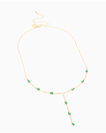 Lovisa - Gold Plated Emerald Cubic Zirconia Y-Necklace
