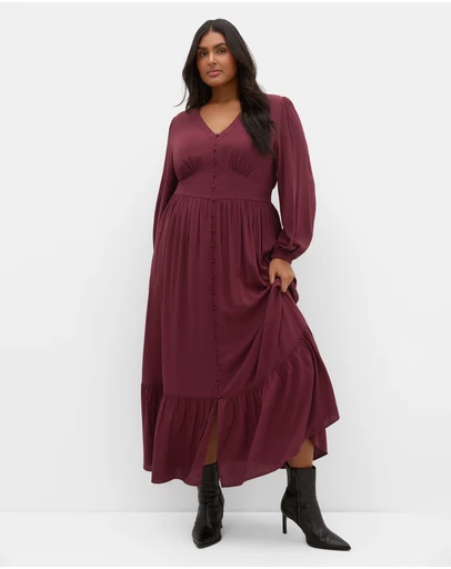 City Chic - Plus size Elsie Long Sleeve Maxi Dress - bordeaux