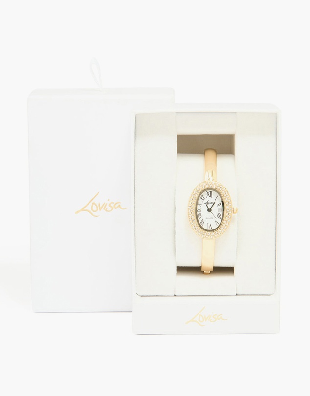 Lovisa - Gold Diamante Oval Bangle Watch