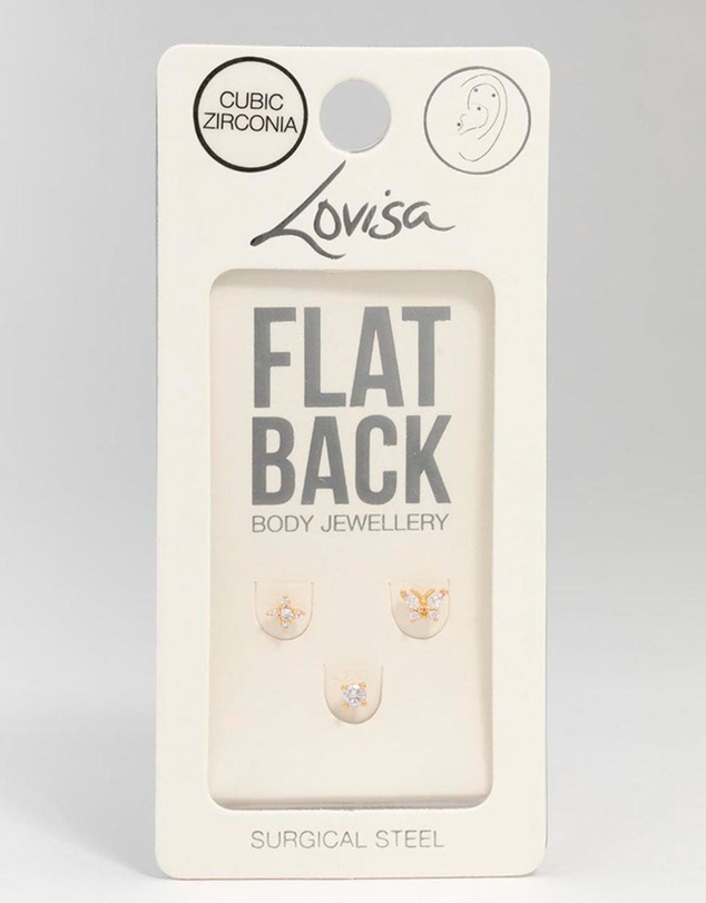 Lovisa - Gold Plated Surgical Steel Butterfly Flower Flat Back Earrings 3-Pack