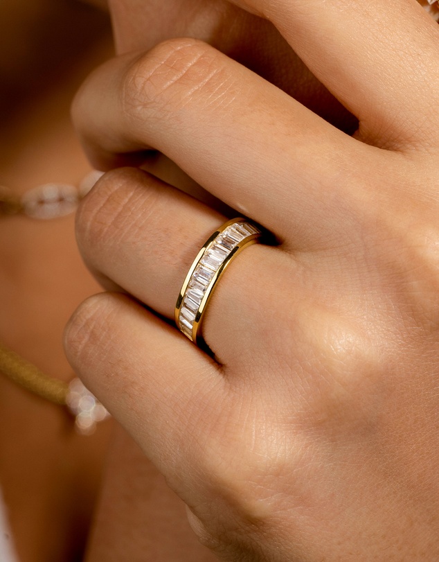 Wanderlust + Co - Pave Baguette 14K Gold Vermeil Ring