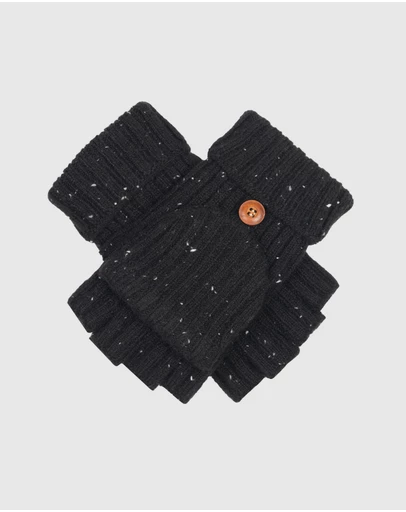 DENTS - Ribbed Knit Fingerless Gloves with Mitten Flap