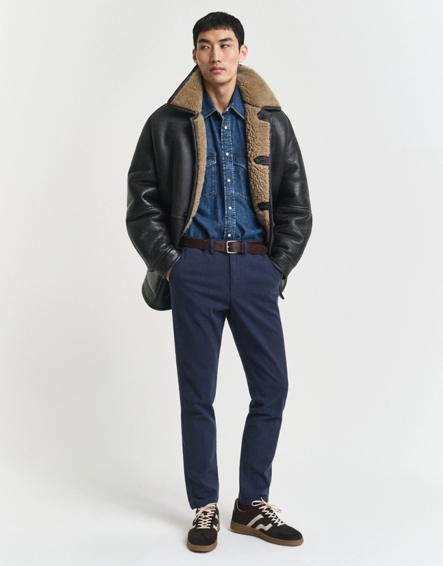 Gant - Slim Fit Cotton Herringbone Pants