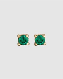 Elli Jewelry - Earrings Stud with Synthetic Emerald 925 Sterling Silver Gold-plated