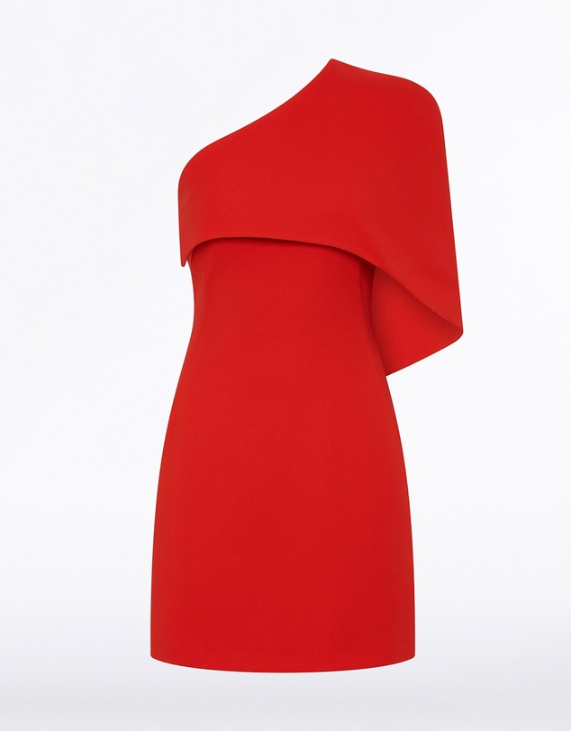 Carla Zampatti - Red Crepe One Shoulder Capelet Mini Dress
