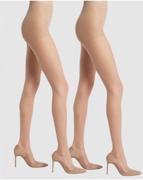 High Heel Jungle - 15 Denier Silky Slimming Sheer Tights - 2 Pack - Nude
