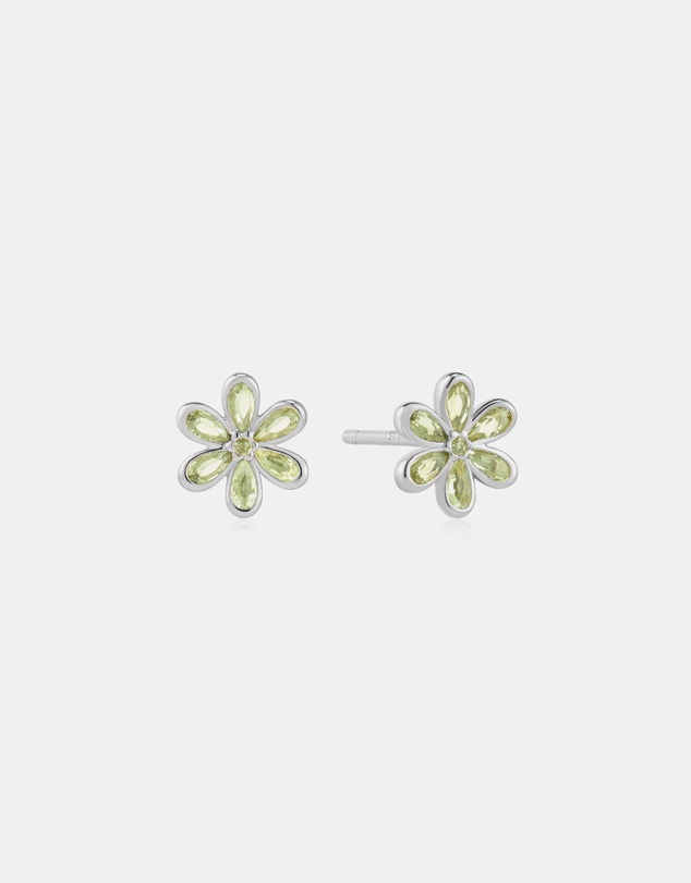 Ania Haie - Silver Mint Green Floral Stud Earrings